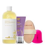 Zestaw do pielęgnacji ciała UJĘDRNIAJĄCY: Lullalove szczotka do masażu + HISKIN Rozgrzewające masło modelujące + Lash Brow Bańka silikonowa XL + Organic Series Olej do ciała Waniliowy