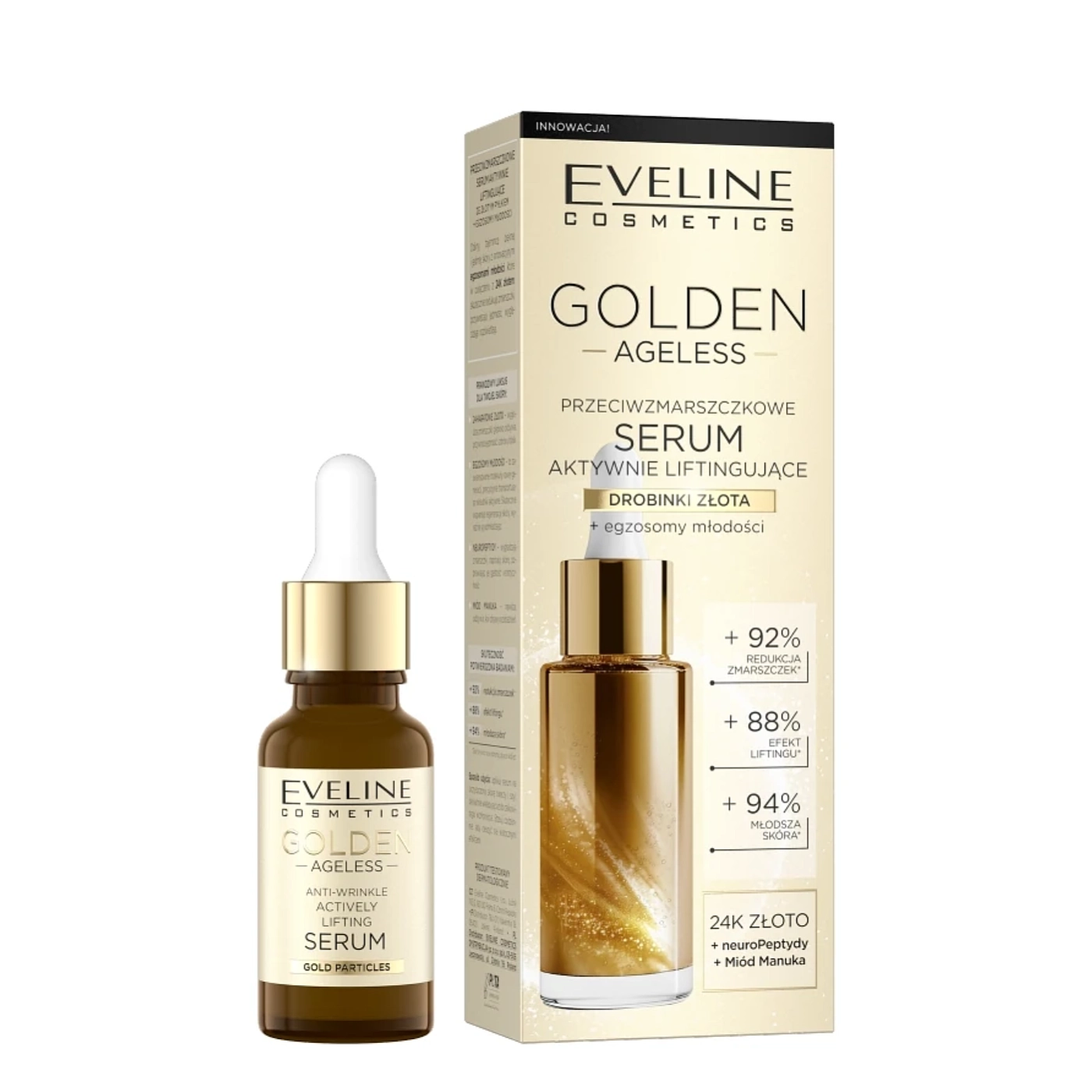 Eveline Cosmetics Golden Ageless Przeciwzmarszczkowe serum aktywnie liftingujące z drobinkami złota 18 ml
