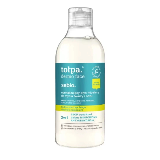 tołpa. dermo face sebio. normalizujący płyn micelarny do mycia twarzy i oczu 400 ml
