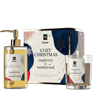 HISKIN Cozy Christmas - Zestaw prezentowy mydło i świeca MALINA i Drzewo sandałowe