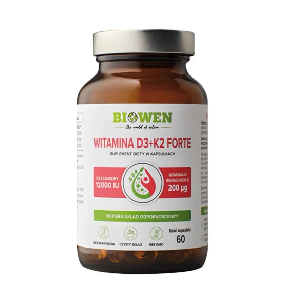 BIOWEN Witamina D3+K2 Forte 12.000iu, 60 kapsułek