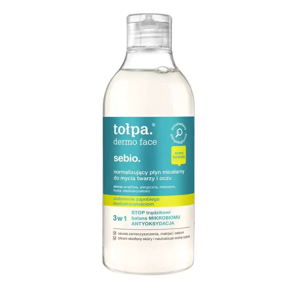 tołpa. dermo face sebio. normalizujący płyn micelarny do mycia twarzy i oczu 400 ml