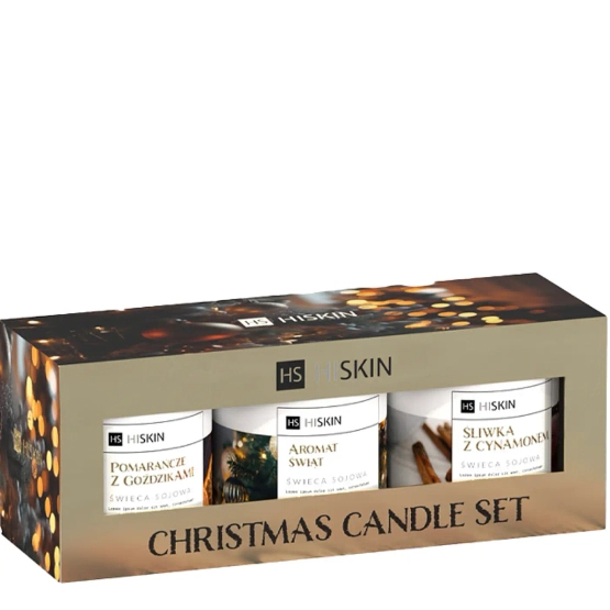 HISKIN Christmas Candle Set - Zestaw Trzech Świec (Pomarańcze z goździkami, Aromat świąr, Śliwka z cynamonem)