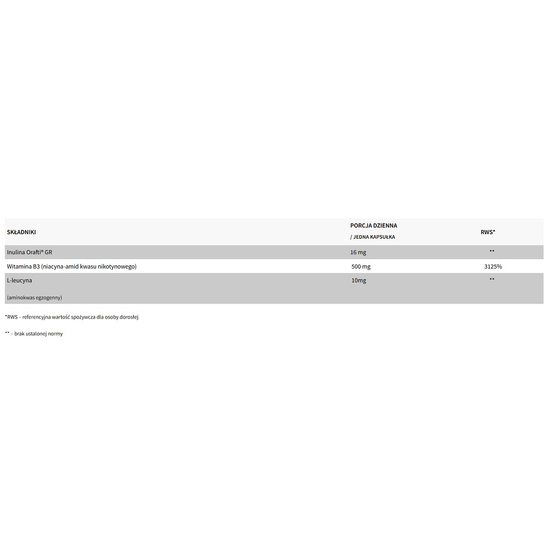 WISH Pharmaceutical Niacyna Witamina B3 (PP) 500mg + L-leucyna suplement diety 120 kapsułek