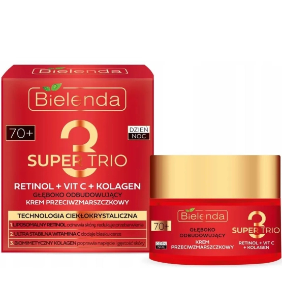 Bielenda Super Trio Retinol + Vit C + Kolagen głęboko odbudowujący krem przeciwzmarszczkowy 70+ dzień/noc 50 ml