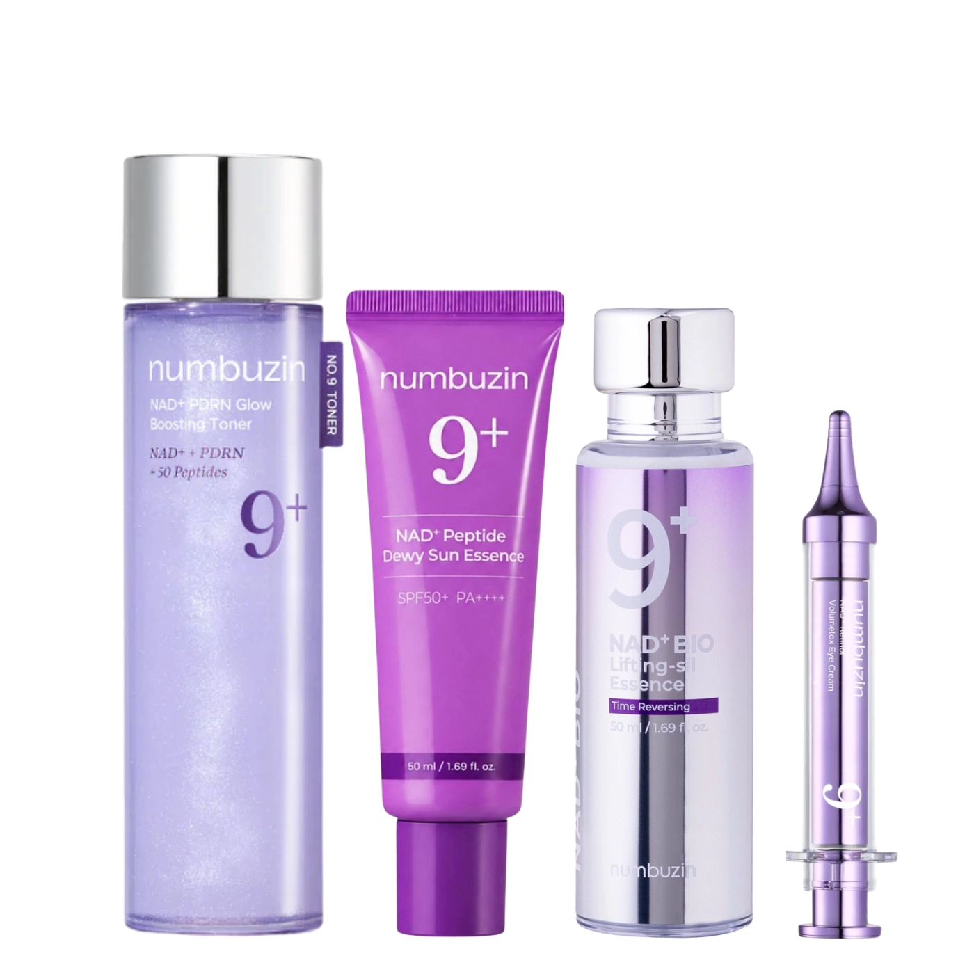 Numbuzin Zestaw No.9 NAD+ Set: Toner + Liftingująca esencja + Krem pod oczy + Esencja SPF50+