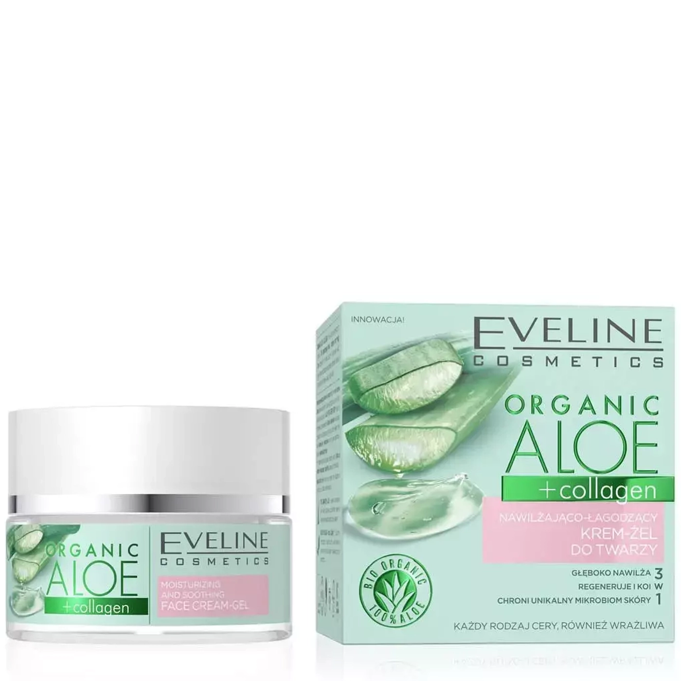 Eveline Cosmetics Organic Aloe + Collagen Nawilżająco-łagodzący krem-żel do twarzy 50ml