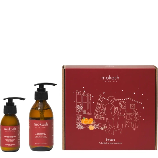 Mokosh Zestaw Świąteczny ORIENTALNE POMARAŃCZE - Światło - Nawilżająco-rozświetlający lotion do ciała + Nawilżający żel do mycia ciała i dłoni