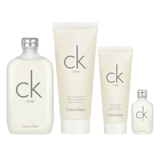 Calvin Klein CK One zestaw woda toaletowa spray 200ml + balsam do ciała 200ml + żel pod prysznic 100ml + woda toaletowa 15ml