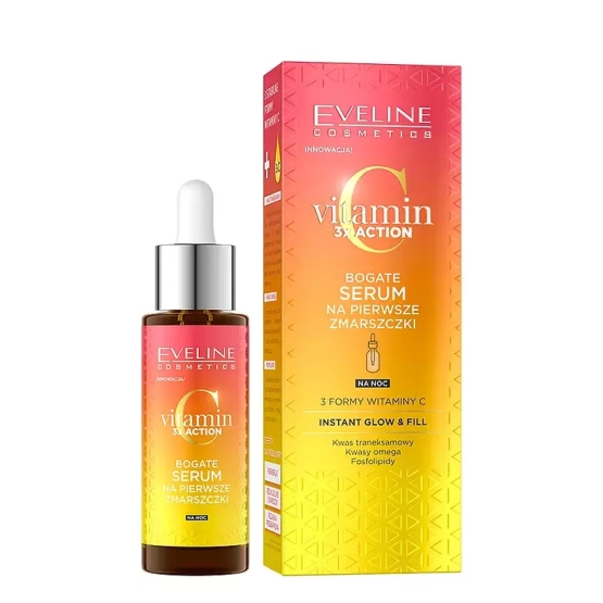 Eveline Cosmetics VITAMIN C 3X ACTION Bogate serum na pierwsze zmarszczki na noc 30ml