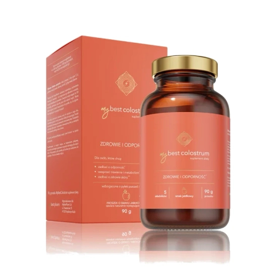 MyBestPharm MyBestColostrum Wsparcie odporności dla dzieci i dorosłych Smak jabłkowy 90g