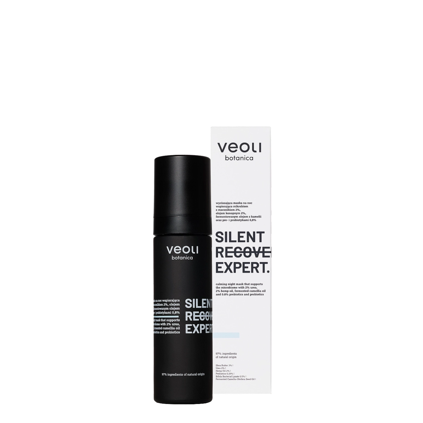 Veoli Botanica SILENT RECOVERY EXPERT wyciszajaca maska na noc wspierająca mikrobiom z mocznikiem 2%, olejem konopnym 2%, fermentowanym olejem z kamelii oraz pre- i probiotykami 0,8% 50ml
