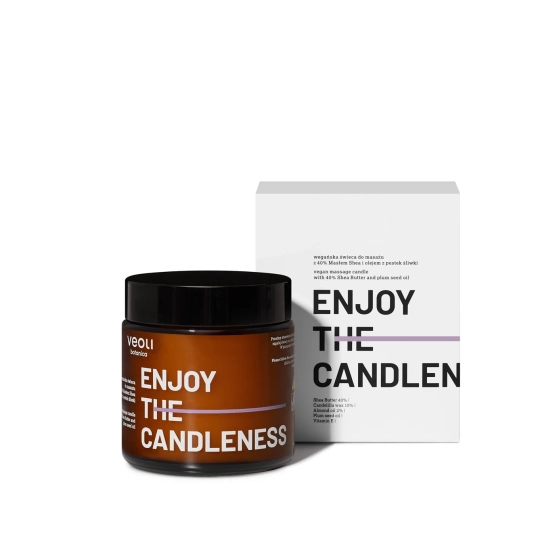 Veoli Botanica ENJOY THE CANDLENESS Wegańska świeca do masażu z 40% masłem Shea i olejem z pestek śliwki 100ml