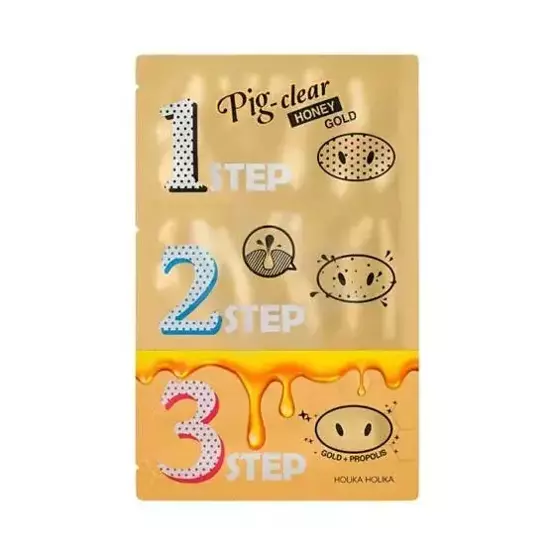 Holika Holika Pig Clear Black Head 3-step kit Oczyszczające plastry na nos Honey Gold 